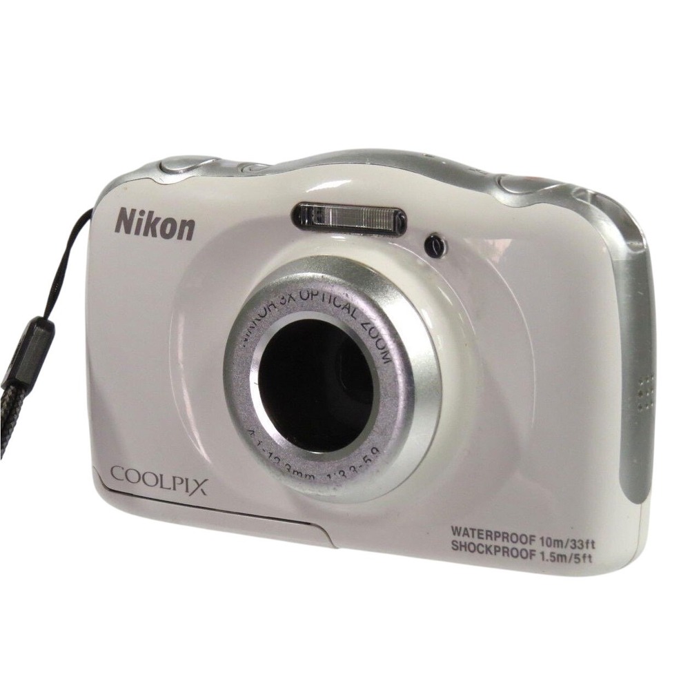 Nikon Coolpix S33 Digital Camera White Waterproof Shockproof 13.2MP 3x Zoom